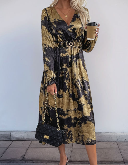 Load image into Gallery viewer, Perfee Printed Surplice Long Sleeve Midi Dress
