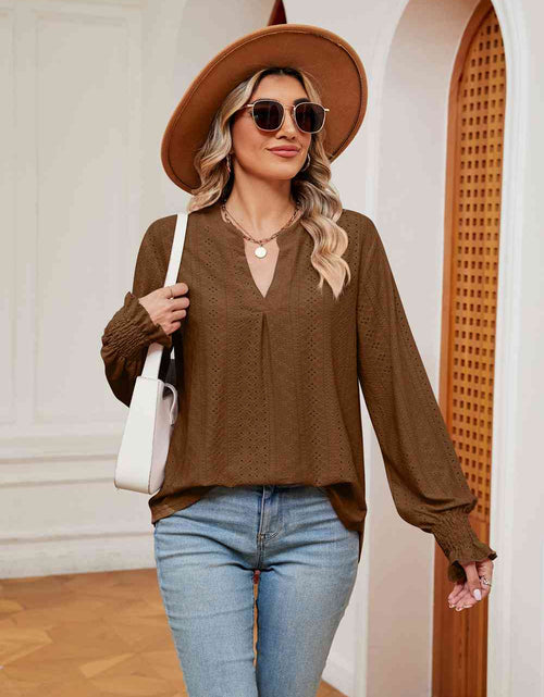 Load image into Gallery viewer, Notched Neck Flounce Sleeve Blouse
