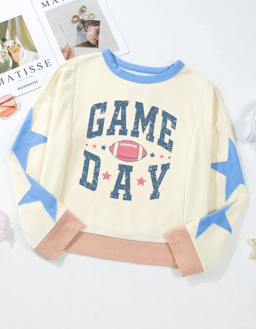 Load image into Gallery viewer, GAME DAY Star Patch Round Neck Long Sleeve Sweatshirt
