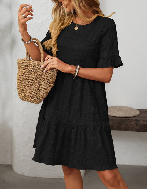 Load image into Gallery viewer, Mandy Ruffled Ruched Round Neck Half Sleeve Dress
