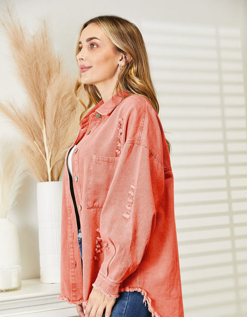 Load image into Gallery viewer, Distressed Raw Hem Denim Jacket
