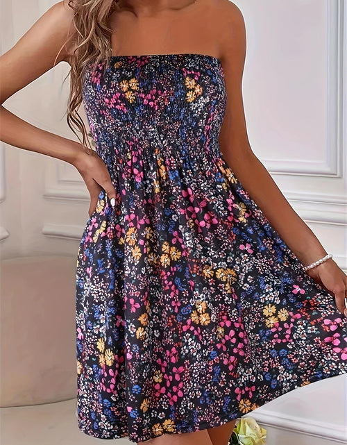 Load image into Gallery viewer, Full Size Smocked Printed Tube Mini Dress
