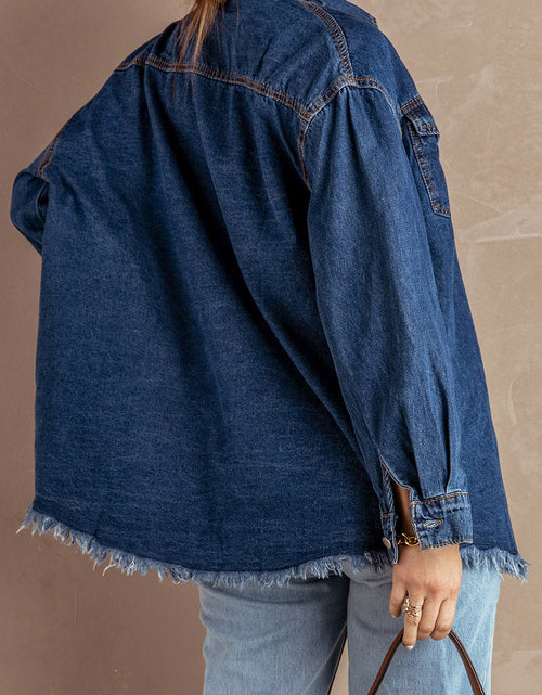 Load image into Gallery viewer, Button Up Pocketed Raw Hem Denim Jacket
