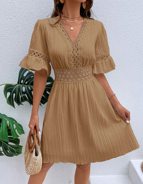 Load image into Gallery viewer, Cutout V-Neck Flounce Sleeve Mini Dress
