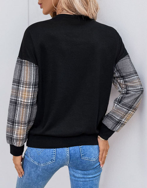Load image into Gallery viewer, Perfee Plaid Round Neck Long Sleeve Sweatshirt
