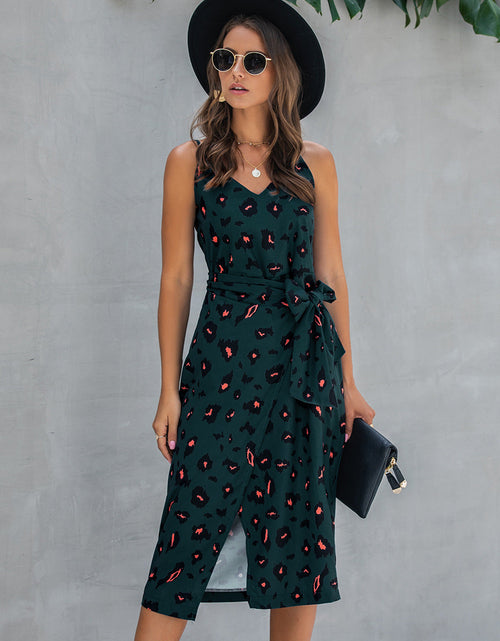 Load image into Gallery viewer, Printed Tie-Waist Spaghetti Strap Dress

