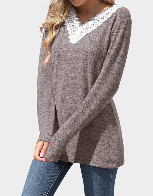 Load image into Gallery viewer, Lace Detail V-Neck Long Sleeve T-Shirt
