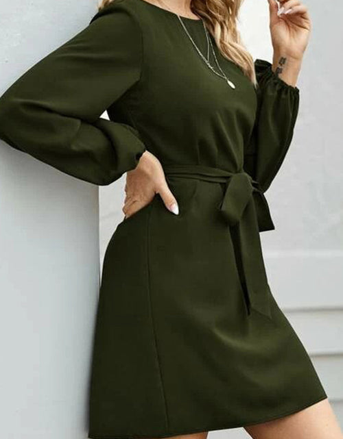 Load image into Gallery viewer, Tied Boat Neck Balloon Sleeve Mini Dress
