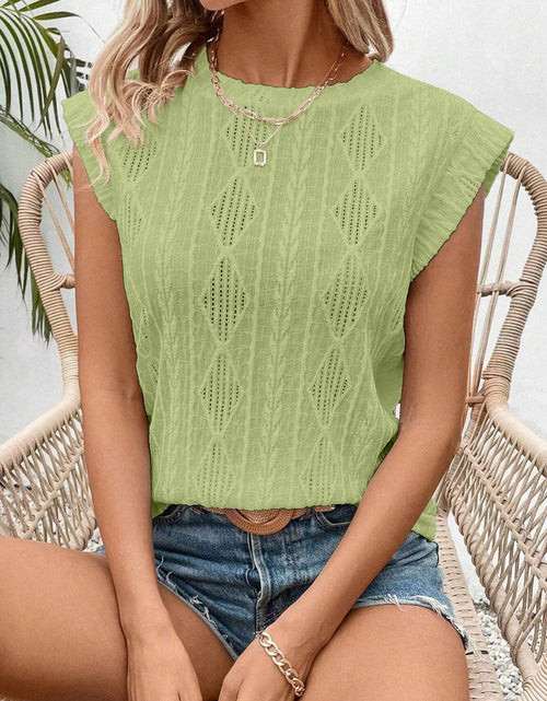 Load image into Gallery viewer, Openwork Round Neck Cap Sleeve Top
