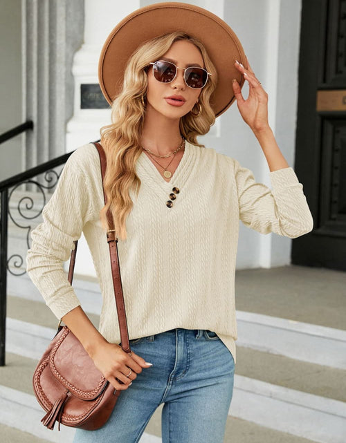 Load image into Gallery viewer, Decorative Button V-Neck Long Sleeve T-Shirt
