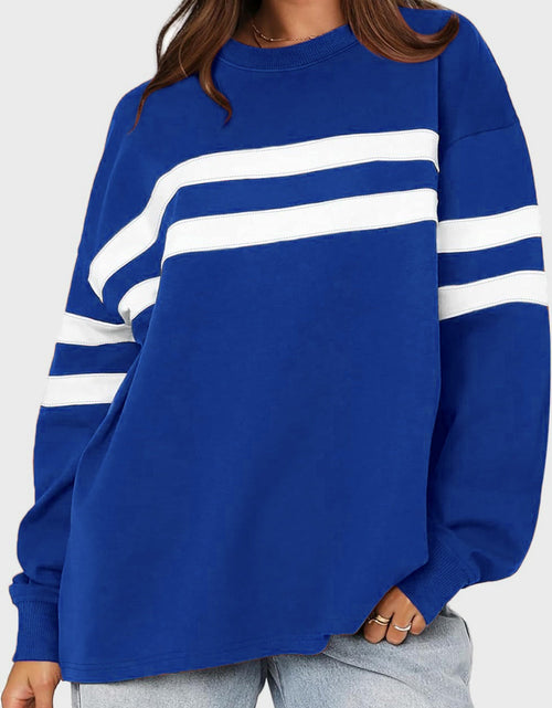 Load image into Gallery viewer, Lovelet Striped Round Neck Dropped Shoulder Sweatshirt
