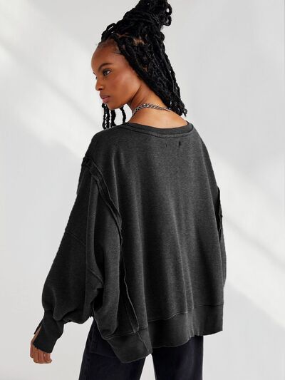 Load image into Gallery viewer, Slit Round Neck Dropped Shoulder T-Shirt
