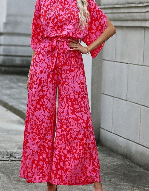 Load image into Gallery viewer, Leopard Belted Wide Leg Jumpsuit
