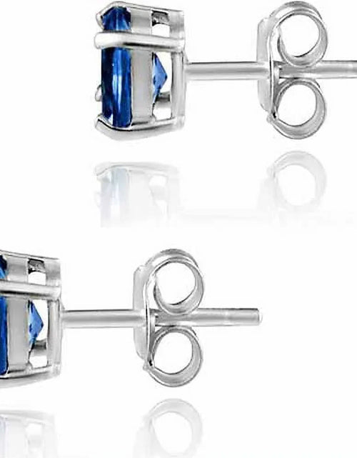 Load image into Gallery viewer, Created Blue Sapphire 6mm Round-Cut Solitaire Sterling Silver Stud Earrings
