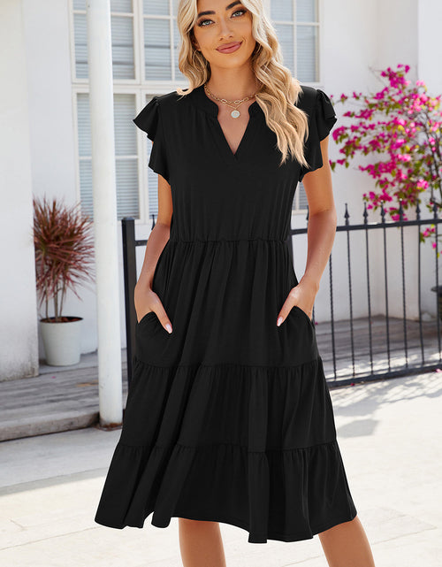 Load image into Gallery viewer, Ruched Notched Cap Sleeve Dress
