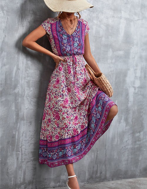 Load image into Gallery viewer, V-Neck Short Sleeve Printed Maxi Dress
