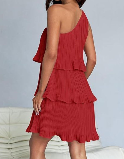 Load image into Gallery viewer, Layered Single Shoulder Mini Dress
