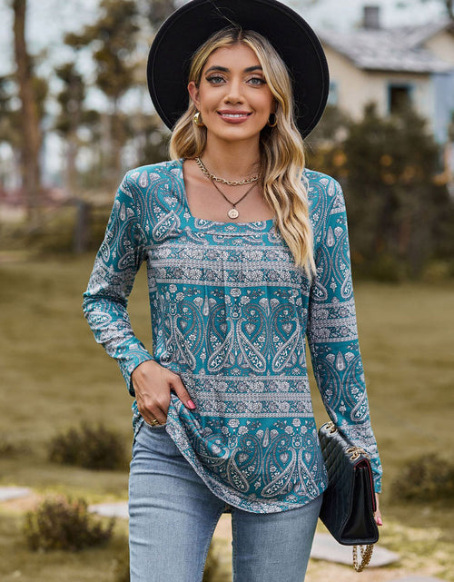 Load image into Gallery viewer, Printed Square Neck Long Sleeve Blouse
