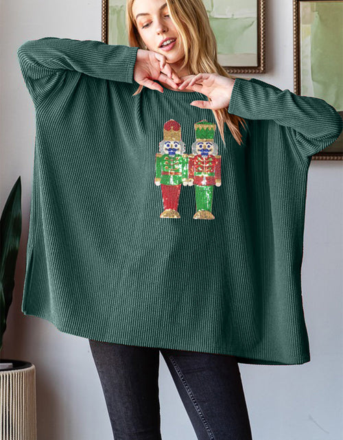 Load image into Gallery viewer, Heimish Sequin Nutcracker Long Sleeve Ribbed Top
