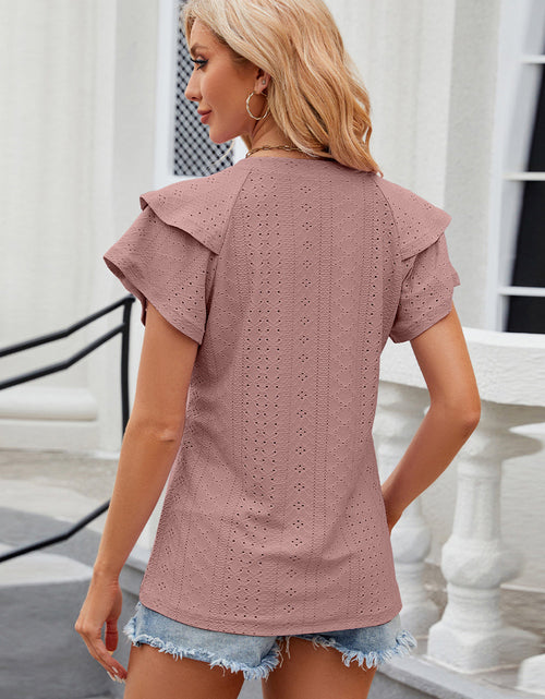Load image into Gallery viewer, Eyelet Notched Short Sleeve T-Shirt
