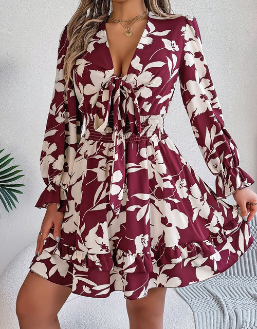 Load image into Gallery viewer, Tied Ruffled Printed Long Sleeve Dress
