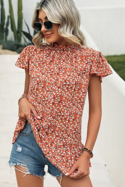 Load image into Gallery viewer, Ditsy Floral Mock Neck Short Sleeve T-Shirt
