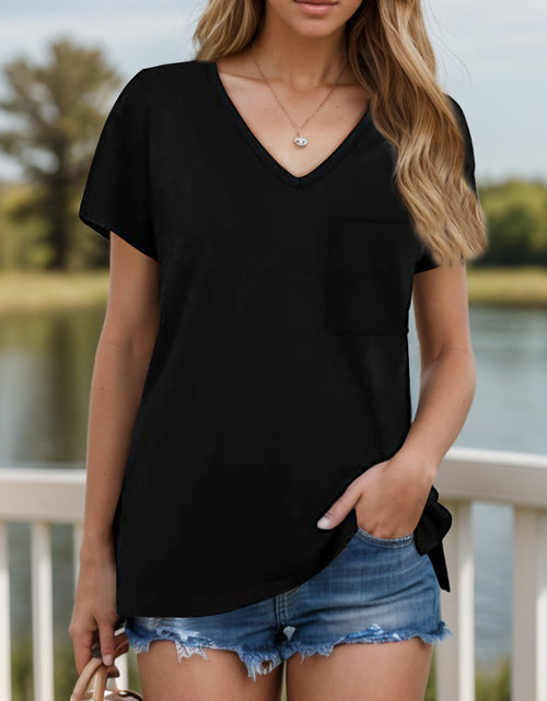 Load image into Gallery viewer, Pocketed Heathered V-Neck Short Sleeve T-Shirt
