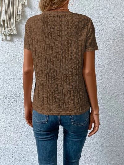 Load image into Gallery viewer, Eyelet Round Neck Short Sleeve T-Shirt
