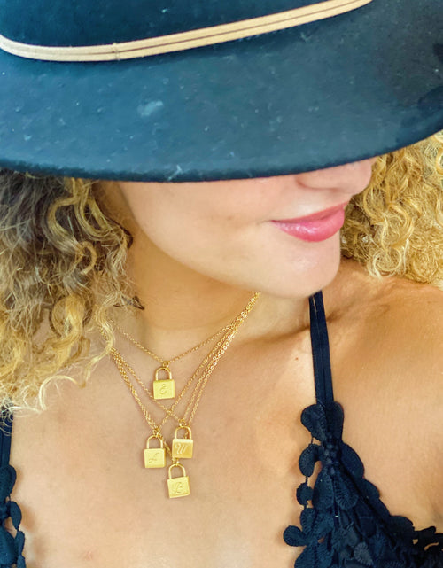 Load image into Gallery viewer, Scripted Notes Locket Initial Necklace by Ellisonyoung.com
