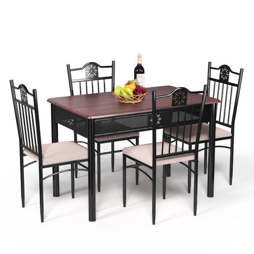 Load image into Gallery viewer, 5 Pcs Dining Set Wood Metal Table and 4 Chairs with Cushions
