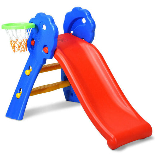 Load image into Gallery viewer, 2 Step Indoors Kids Plastic Folding Slide with Basketball Hoop
