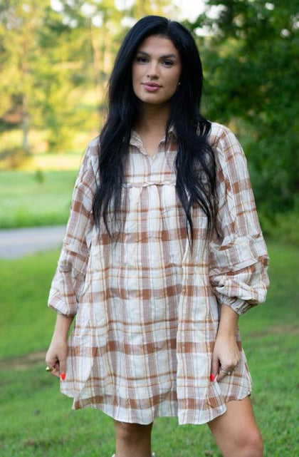 Load image into Gallery viewer, Dana Plaid Babydoll Dress by Threaded Pear
