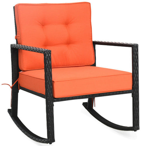 Load image into Gallery viewer, Patio Rattan Rocker Outdoor Glider Rocking Chair Cushion Lawn-Orange
