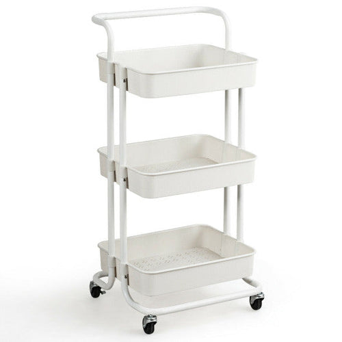 Load image into Gallery viewer, 3-Tier Utility Cart Storage Rolling Cart with Casters-White
