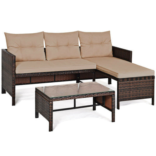 Load image into Gallery viewer, 3 Pieces Patio Wicker Rattan Sofa Set-Beige
