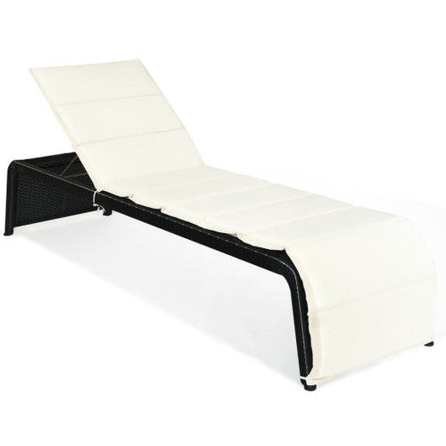 Load image into Gallery viewer, Patio Rattan Lounge Chair Back Adjustable Chaise Recliner  with Cushioned-White
