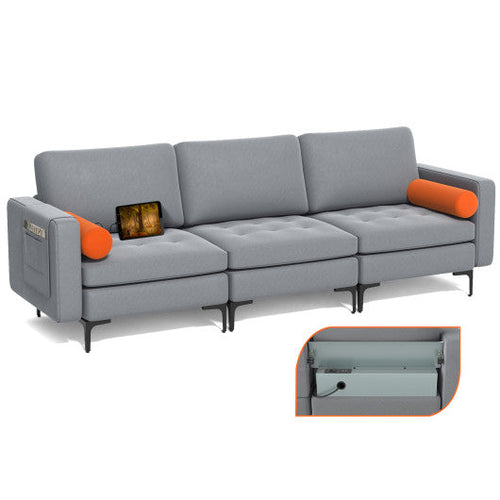 Load image into Gallery viewer, Modular 3-Seat Sofa Couch with Socket USB Ports and Side Storage Pocket-Gray

