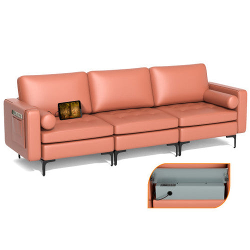 Load image into Gallery viewer, Modular 3-Seat Sofa Couch with Socket USB Ports and Side Storage Pocket-Red
