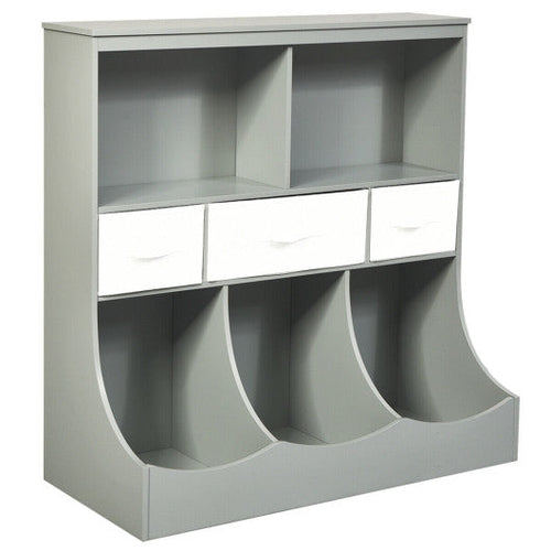 Load image into Gallery viewer, Freestanding Combo Cubby Bin Storage Organizer Unit W/3 Baskets-Gray
