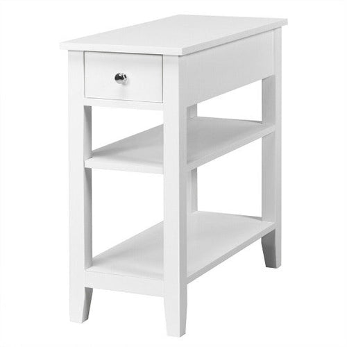 Load image into Gallery viewer, 3-Tier Nightstand Bedside Table Sofa Side with Double Shelves Drawer-White
