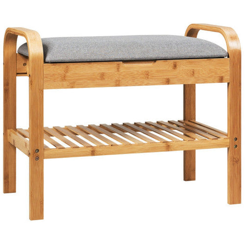 Load image into Gallery viewer, Shoe Rack Bench Bamboo with Storage Shelf-Natural
