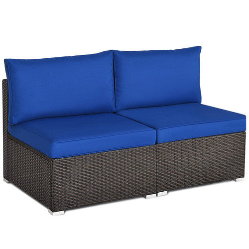 Load image into Gallery viewer, 2 Pieces Patio Rattan Armless Sofa Set with 2 Cushions and 2 Pillows-Navy
