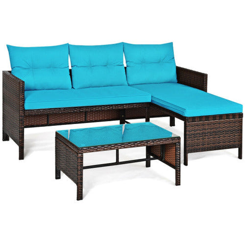 Load image into Gallery viewer, 3 Pieces Patio Wicker Rattan Sofa Set-Turquoise
