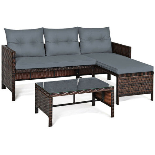 Load image into Gallery viewer, 3 Pieces Patio Wicker Rattan Sofa Set-Gray
