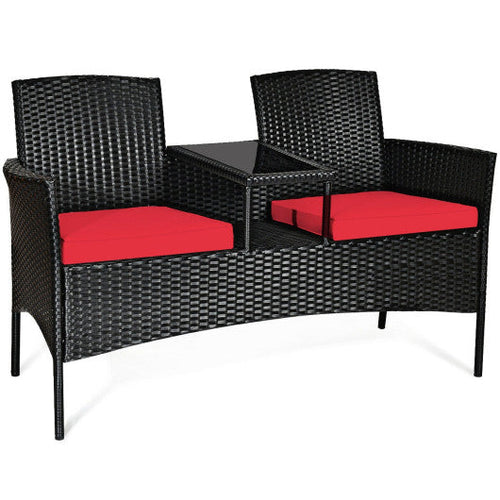 Load image into Gallery viewer, Wicker Patio Conversation Furniture Set with Removable Cushions and Table-Red
