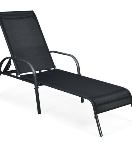 Adjustable Patio Chaise Folding Lounge Chair with Backrest-Black