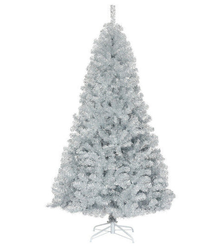7.5 Ft Hinged Unlit Artificial Silver Tinsel Christmas Tree