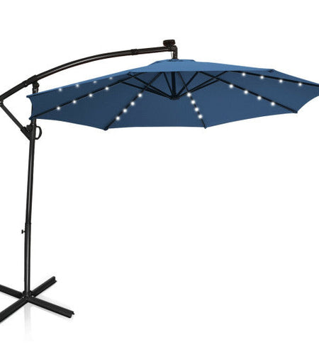 10 ft 360° Rotation Solar Powered LED Patio Offset Umbrella-Blue