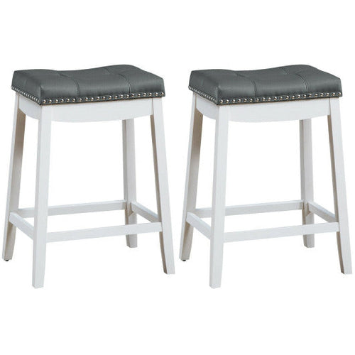 Load image into Gallery viewer, Set of 2 24-Inch Height Backless Counter Stool with Footrest-White
