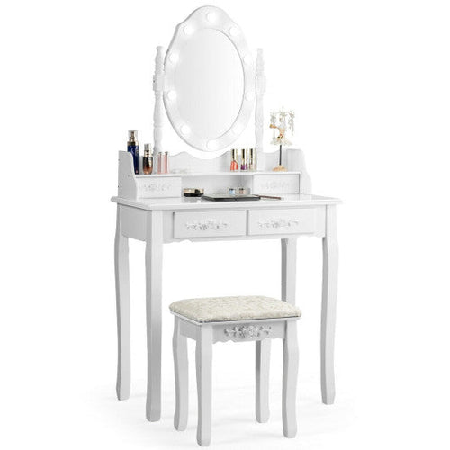 Load image into Gallery viewer, Makeup Vanity Dressing Table Set with Dimmable Bulbs Cushioned Stool-White
